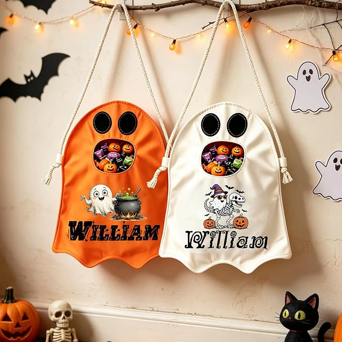 Personalized Ghost Trick or Treat Bag, Custom Name Halloween Candy Bag, Kids Ghost Tote, Halloween Gift for Toddler (Copy)