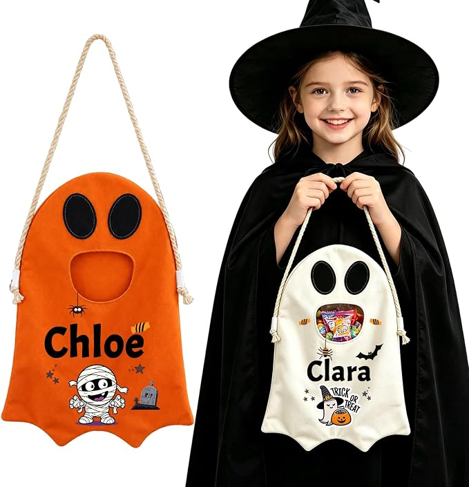 Personalized Ghost Trick or Treat Bag, Custom Name Halloween Candy Bag, Kids Ghost Tote, Halloween Gift for Toddler (Copy)