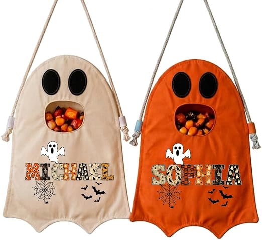 Personalized Ghost Trick or Treat Bag, Custom Name Halloween Candy Bag, Kids Ghost Tote, Halloween Gift for Toddler (Copy)