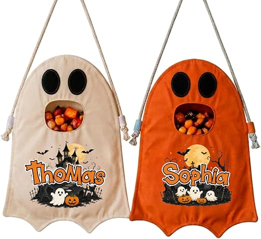 Personalized Ghost Trick or Treat Bag, Custom Name Halloween Candy Bag, Kids Ghost Tote, Halloween Gift for Toddler (Copy)