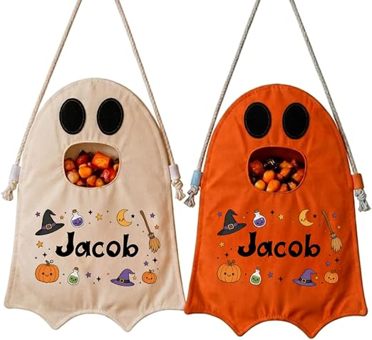 Personalized Ghost Trick or Treat Bag, Custom Name Halloween Candy Bag, Kids Ghost Tote, Halloween Gift for Toddler (Copy)