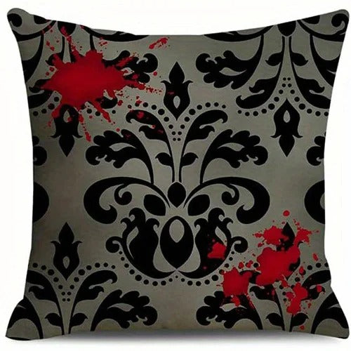 Gothic Raven Skull Pillow Cover, Dark Halloween Throw Cushion Case, Spooky Blood Splatter Design, Gothic Home Decor for Sofa, Bedroom & Car