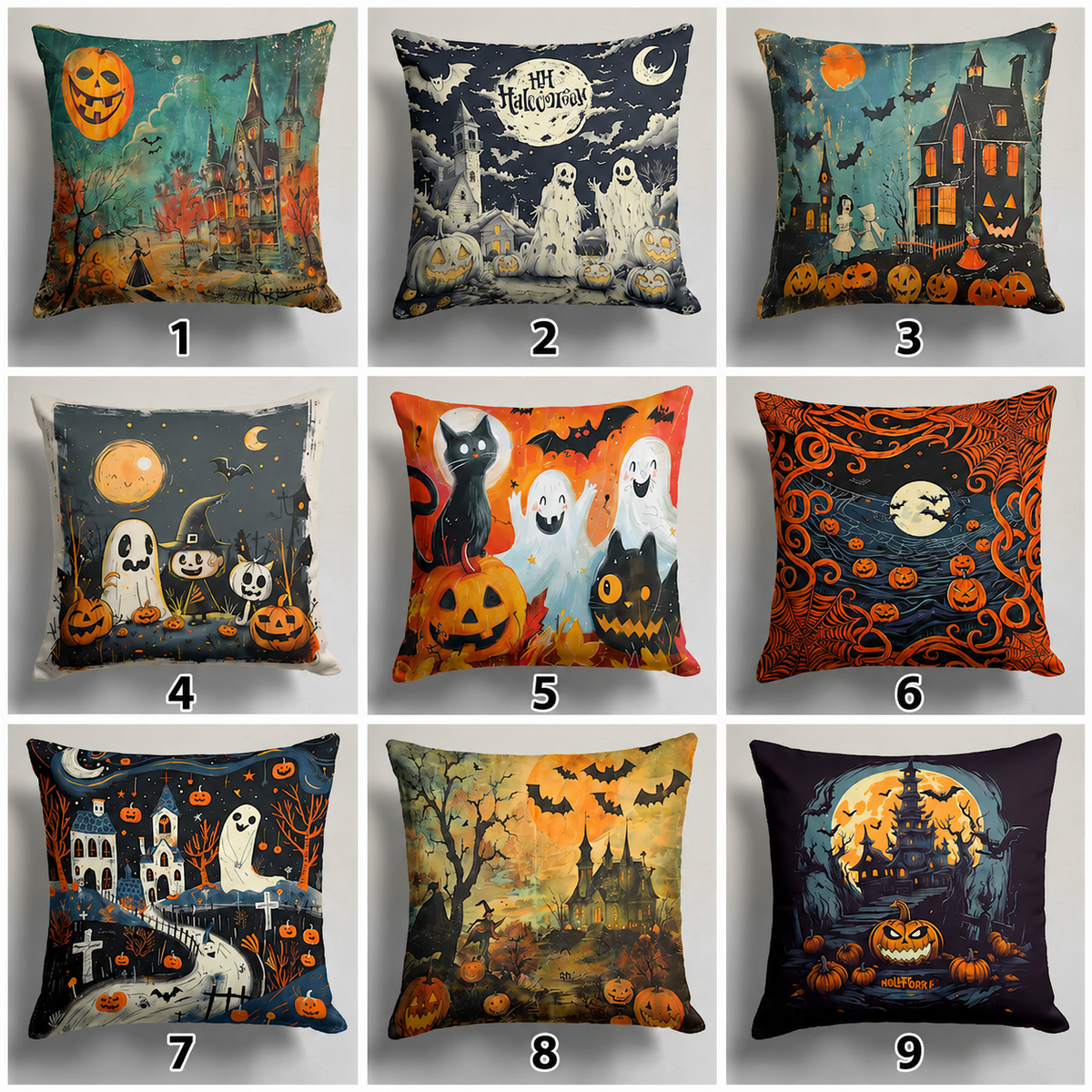 Spooky Halloween Pillow Cover, Haunted House Ghost & Pumpkin Throw Pillows, Fall Home Decor, Custom Size Cushion Covers