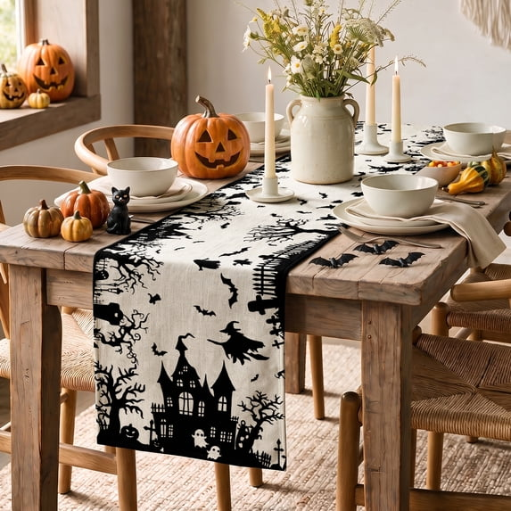 Smile Castle Tree Witch Black Halloween Table Runner