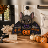 Door Hanger Bat Halloween Wooden Sign for Front Door Porch Decor