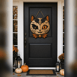 Wooden Sign Hanger Bat Wing Cat Wooden Front Door Decor for Halloween Gothic Home