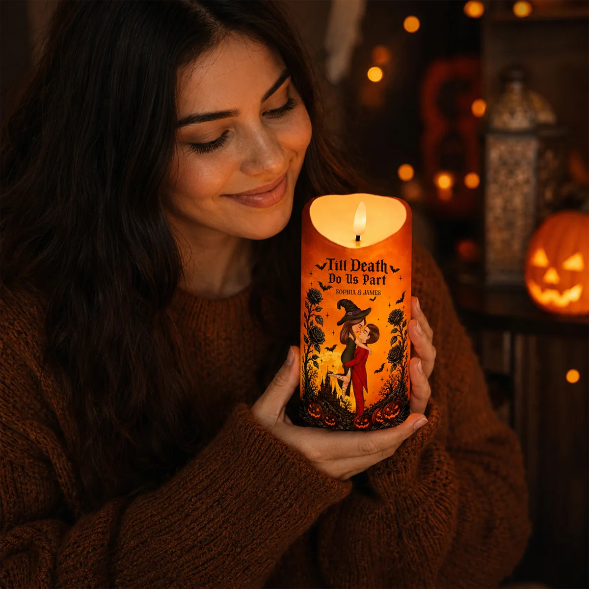 💀❤️ Halloween Couple Love Never Dies Personalized LED Candle 🕯️🎃