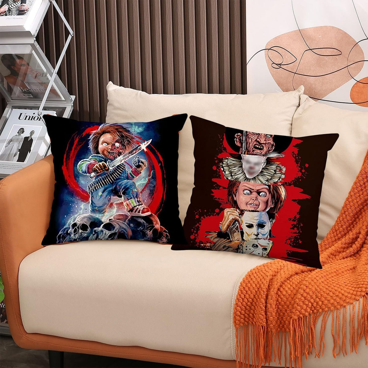Halloween Horror Movie Pillow Cover, Funny Spooky Character Cushion Case, Holiday Home Decor, Sofa Couch Bed & Living Room Decoration, Halloween Gift