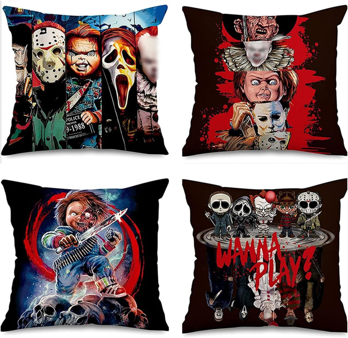 Halloween Horror Movie Pillow Cover, Funny Spooky Character Cushion Case, Holiday Home Decor, Sofa Couch Bed & Living Room Decoration, Halloween Gift