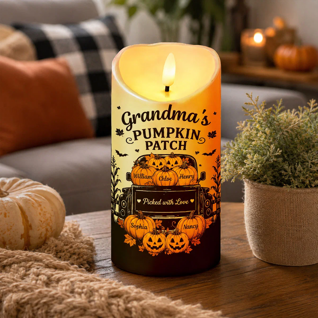 🎃Grandma's Pumpkin Patch Jack-O'-Lantern Truck Personalized LED Candle, Halloween Decor Gift for Grandma, Spooky Fall Home Decoration