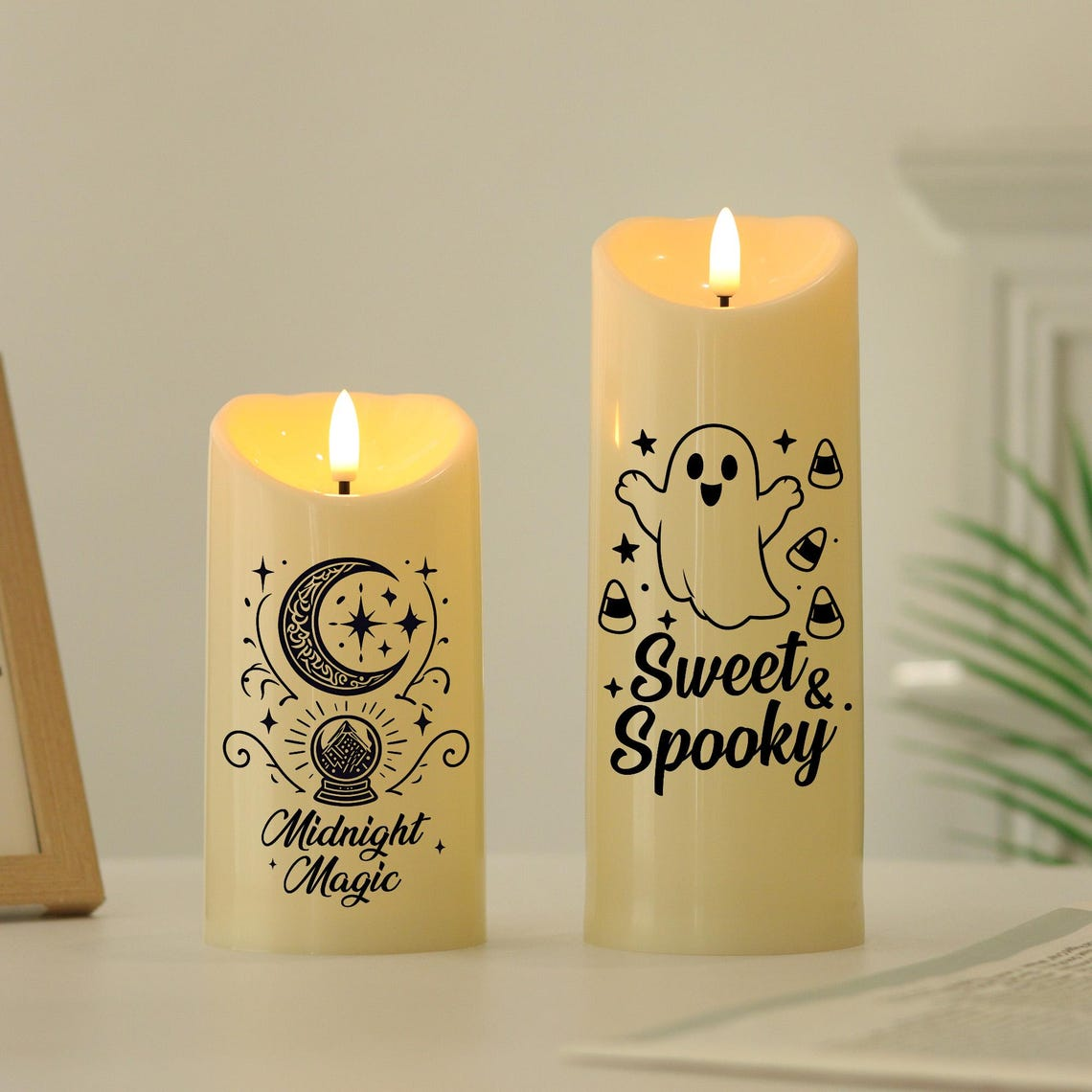 Halloween LED Candle, Ghost Pumpkin Witch Black Cat Decor, Flameless Candle Light, Spooky Home Decor, Halloween Party Gift, Cozy Night Light