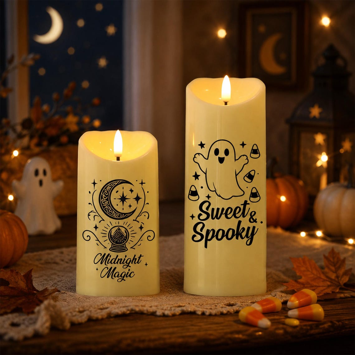 Halloween LED Candle, Ghost Pumpkin Witch Black Cat Decor, Flameless Candle Light, Spooky Home Decor, Halloween Party Gift, Cozy Night Light
