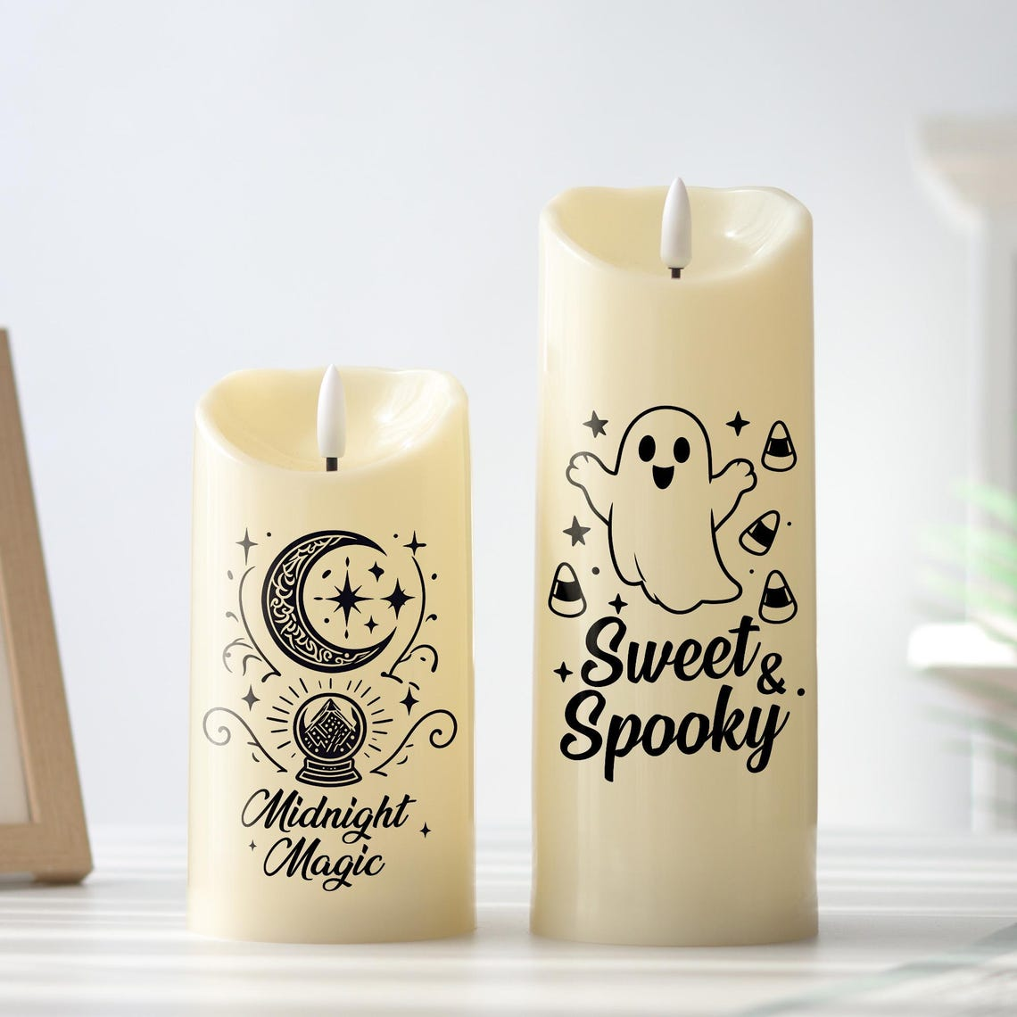 Halloween LED Candle, Ghost Pumpkin Witch Black Cat Decor, Flameless Candle Light, Spooky Home Decor, Halloween Party Gift, Cozy Night Light