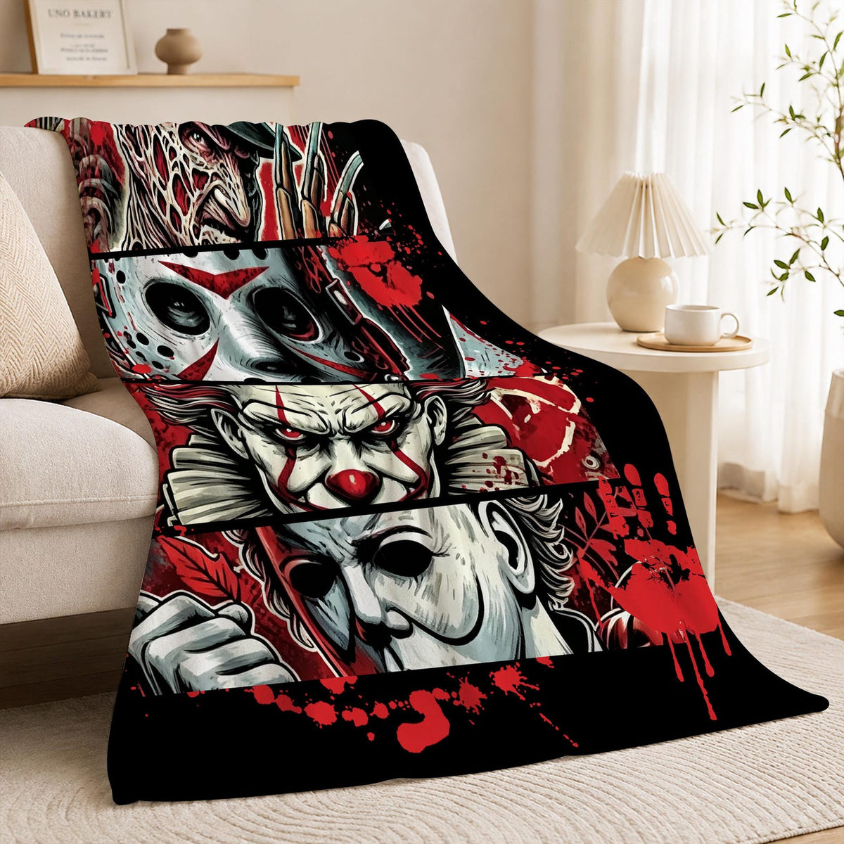 Personalized Horror Movie Flannel Blanket,Scary Character Throw,Valentines Day Presents,Cozy Horror Lover Throw,Fall Season Tapestry Decor