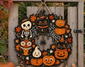 Cute Halloween Door Wreath, Ghost Cat Owl Skull Pumpkin Hanging Sign, Spooky Autumn Porch Decor, Fall Housewarming Gift for Family