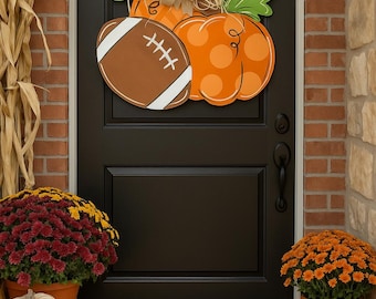 Football Pumpkin Fall Door Hanger