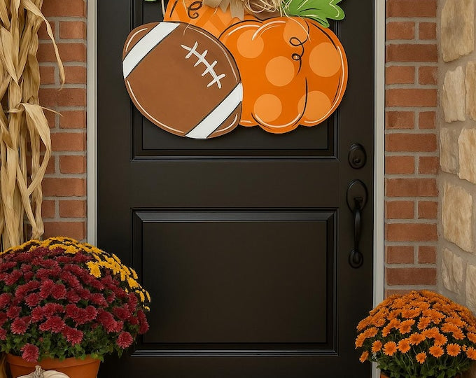 Football Pumpkin Fall Door Hanger