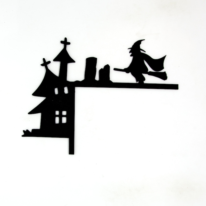 Halloween Door Corner Decor | Reversible Laser Cut Wood Witch Tombstone Church Trim Decoration