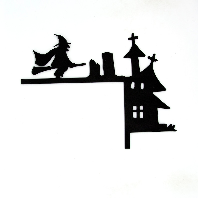 Halloween Door Corner Decor | Reversible Laser Cut Wood Witch Tombstone Church Trim Decoration
