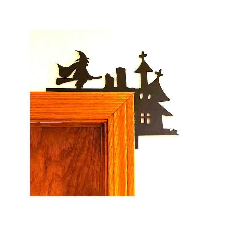Halloween Door Corner Decor | Reversible Laser Cut Wood Witch Tombstone Church Trim Decoration