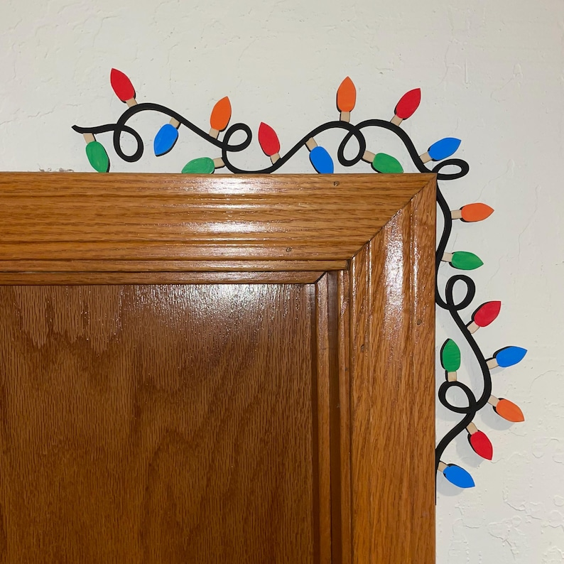 Mini Christmas Lights Door Corner Decoration | Laser Cut Hand Painted Wood Holiday Decor