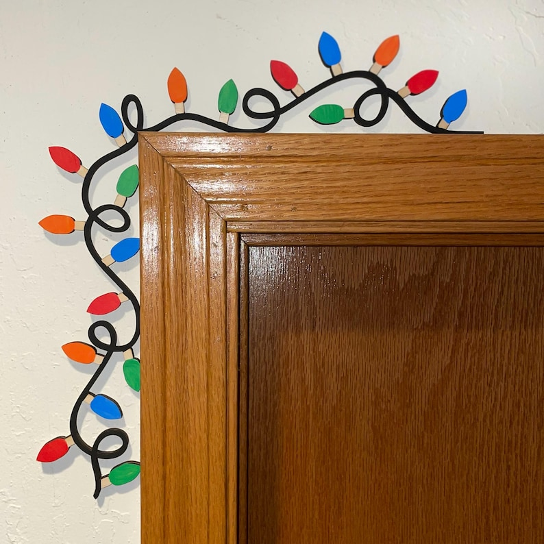Mini Christmas Lights Door Corner Decoration | Laser Cut Hand Painted Wood Holiday Decor
