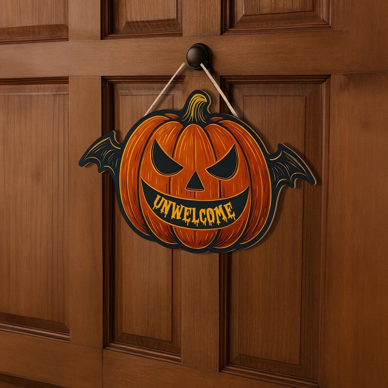 Unwelcome Bat Door Sign, Spooky Halloween Wooden Plaque, Halloween Ghost Welcome Sign, Wooden Fall Decor, Autumn Holiday Decoration