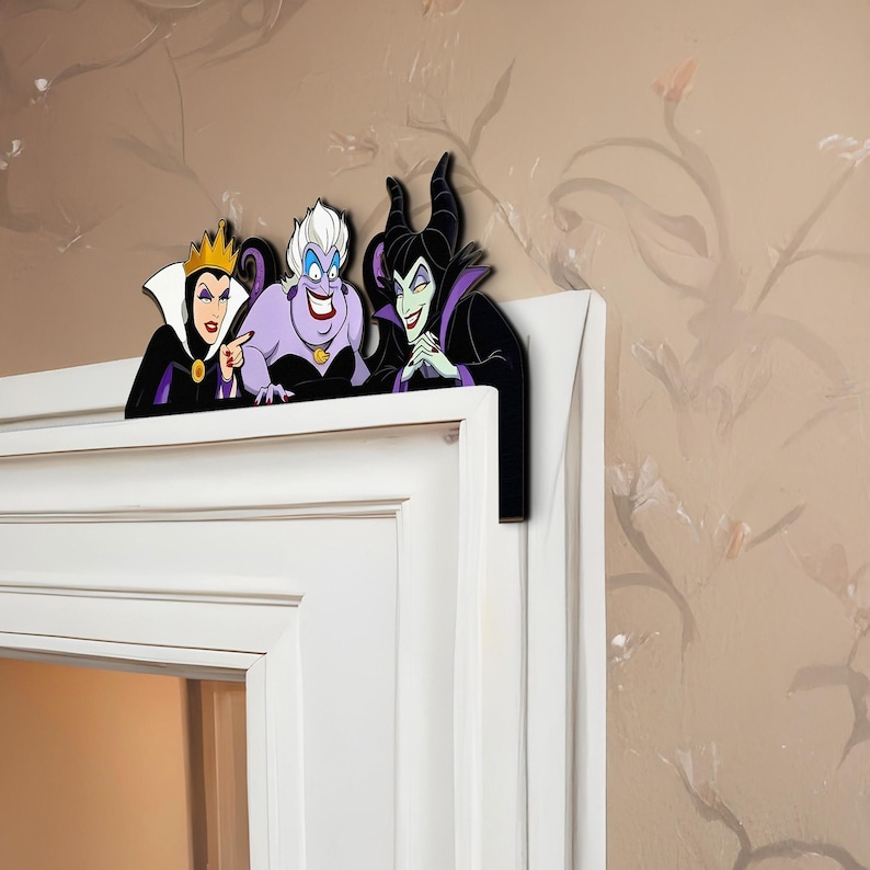 Villains Door Corner Sign, Maleficent Ursula Evil Queen Door Decor, Peeking Villains Wall Art, Wicked Queen Home Decor Gift