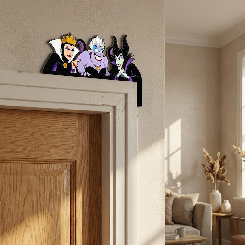 Villains Door Corner Sign, Maleficent Ursula Evil Queen Door Decor, Peeking Villains Wall Art, Wicked Queen Home Decor Gift