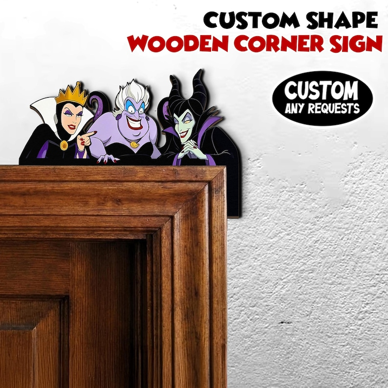 Villains Door Corner Sign, Maleficent Ursula Evil Queen Door Decor, Peeking Villains Wall Art, Wicked Queen Home Decor Gift