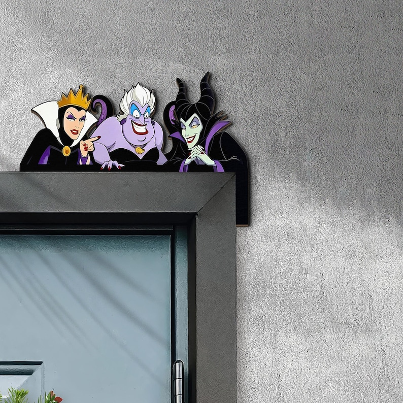 Villains Door Corner Sign, Maleficent Ursula Evil Queen Door Decor, Peeking Villains Wall Art, Wicked Queen Home Decor Gift