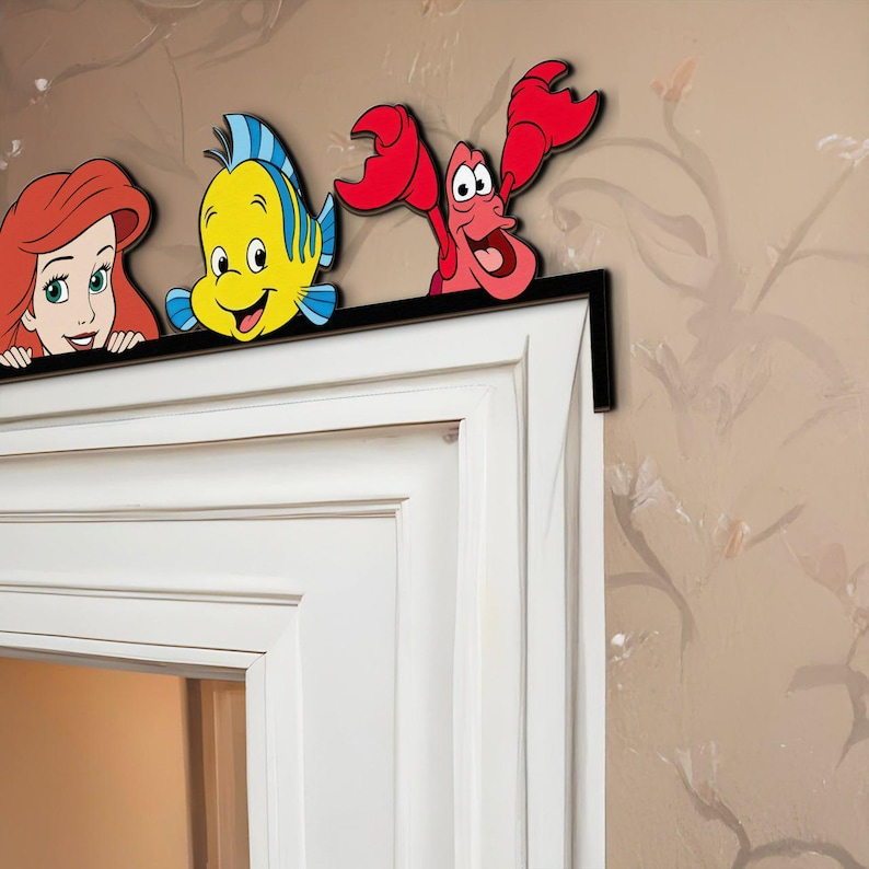 Little Mermaid Ariel Door Corner Sign, Ariel Flounder Sebastian Door Sign, Home Decor, Kidroom Decoration