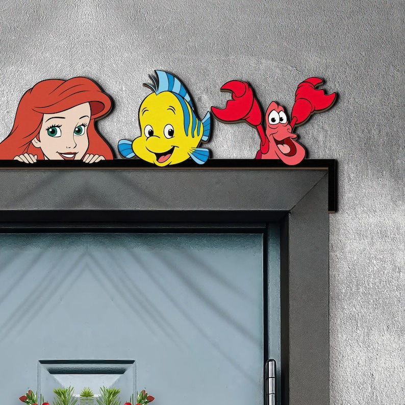Little Mermaid Ariel Door Corner Sign, Ariel Flounder Sebastian Door Sign, Home Decor, Kidroom Decoration