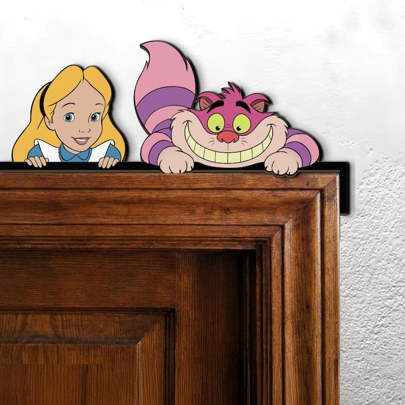 Alice In Wonderland Door Corner Sign, Alice Cheshire Cat Peek A Boo Wooden Corner Sign, Home Decor, Kid Room Decoration