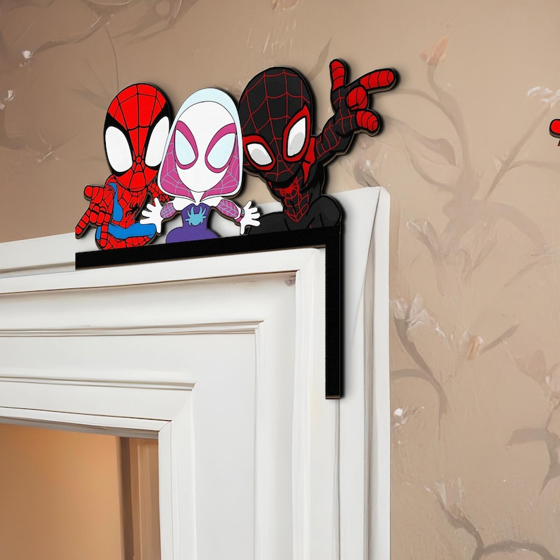Spider Man Door Corner Sign Decor, Peter Parker Gwen Stacy Miles Morales Team Spidey And His Amazing Friends, Cute Marvel Kids Room Gift