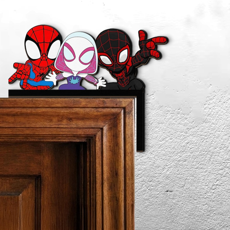 Spider Man Door Corner Sign Decor, Peter Parker Gwen Stacy Miles Morales Team Spidey And His Amazing Friends, Cute Marvel Kids Room Gift