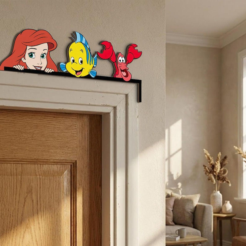 Little Mermaid Ariel Door Corner Sign, Ariel Flounder Sebastian Door Sign, Home Decor, Kidroom Decoration