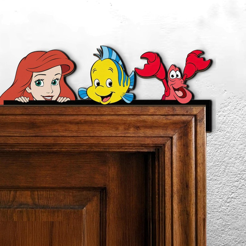 Little Mermaid Ariel Door Corner Sign, Ariel Flounder Sebastian Door Sign, Home Decor, Kidroom Decoration