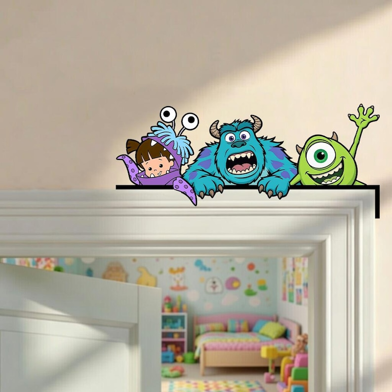 Monster University Inc Door Corner Sign, Peekaboo Peeking Peeker Mike & Sulley Boo Door Sign, Kid Room Decoration