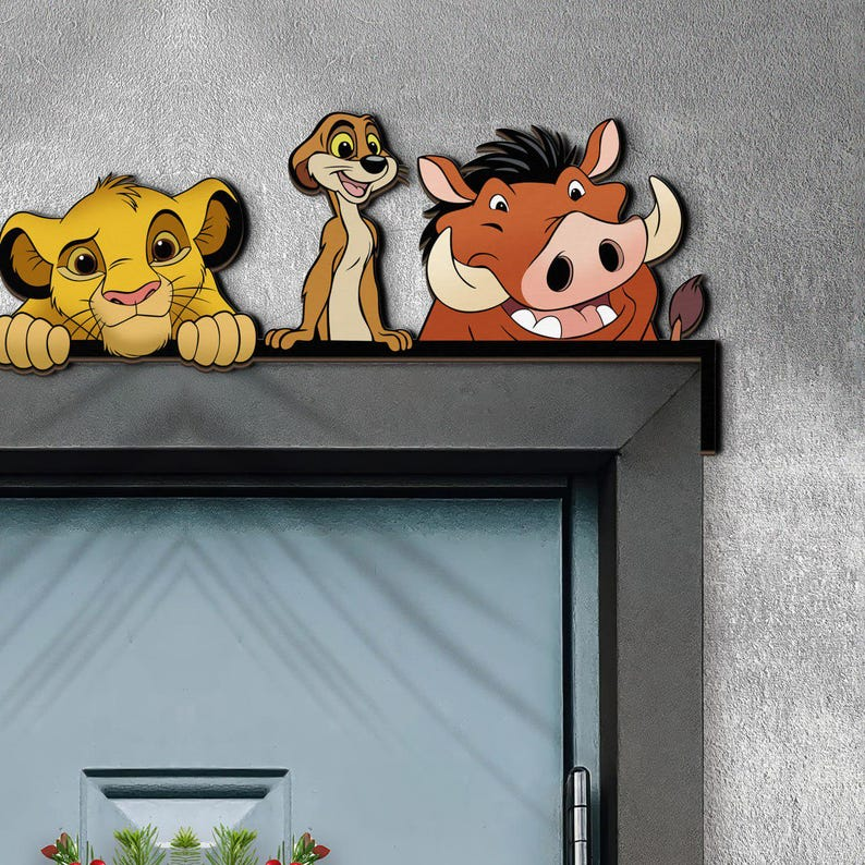 Lion King Hakuna Matata Peekaboo Peeking Peeker Door Corner Sign, Simba Timon Pumbaa Door Sign, Home Decor, Kidroom Decoration