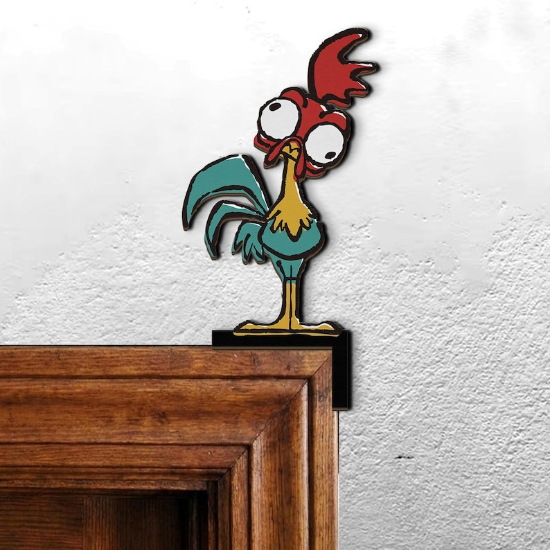 Hei Hei Door Corner Sign, Moana Hei Hei Peeking, Moana Rooster Room Decor, Wooden Kids Nursery Door Topper