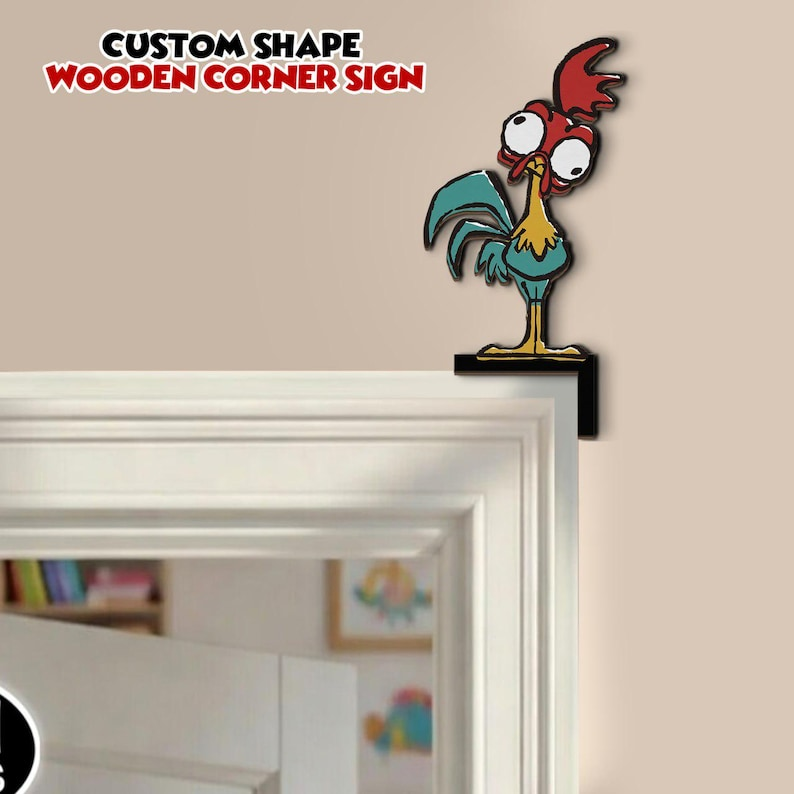 Hei Hei Door Corner Sign, Moana Hei Hei Peeking, Moana Rooster Room Decor, Wooden Kids Nursery Door Topper