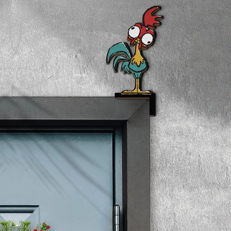 Hei Hei Door Corner Sign, Moana Hei Hei Peeking, Moana Rooster Room Decor, Wooden Kids Nursery Door Topper