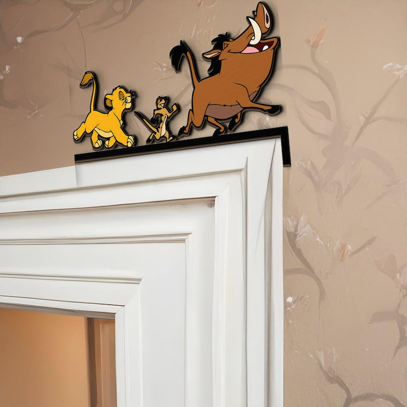 Hakuna Matata Door Corner Sign, Simba Timon & Pumbaa Peeking, Lion King Kids Room Decor