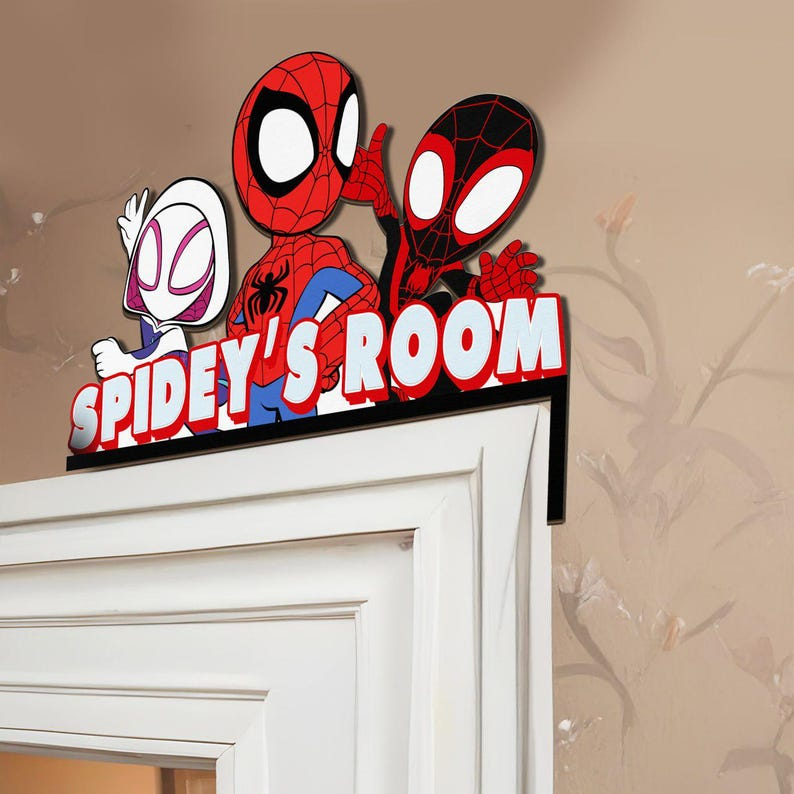 Personalized Spidey and His Amazing Friends Spidey's Room Door Corner Sign - Custom Wooden Door Topper, Kids Bedroom Decor