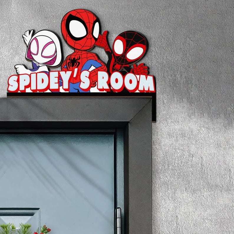 Personalized Spidey and His Amazing Friends Spidey's Room Door Corner Sign - Custom Wooden Door Topper, Kids Bedroom Decor