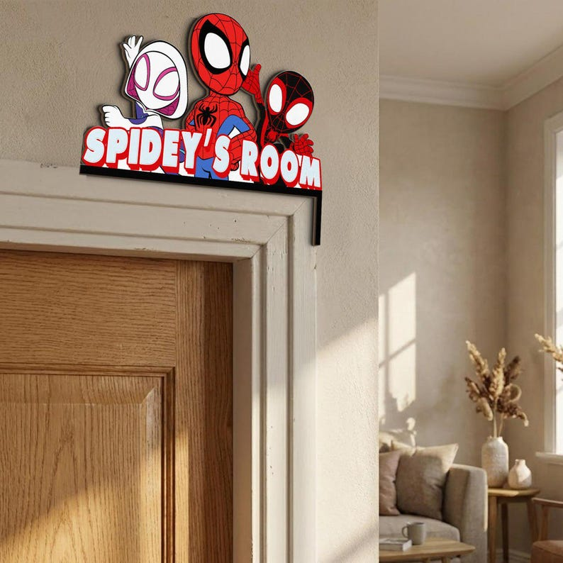 Personalized Spidey and His Amazing Friends Spidey's Room Door Corner Sign - Custom Wooden Door Topper, Kids Bedroom Decor