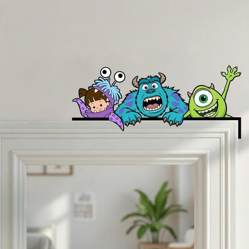 Monster University Inc Door Corner Sign, Peekaboo Peeking Peeker Mike & Sulley Boo Door Sign, Kid Room Decoration
