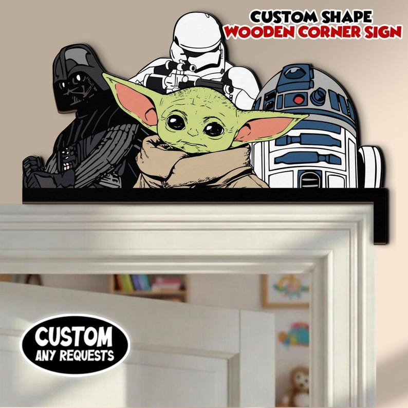 Star Wars Door Corner Sign, Grogu Baby Yoda Darth Vader Stormtrooper R2-D2 Shelf Sitter, Wall Decor, Kids Room Nursery Sign
