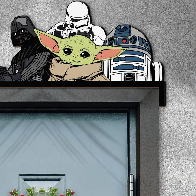 Star Wars Door Corner Sign, Grogu Baby Yoda Darth Vader Stormtrooper R2-D2 Shelf Sitter, Wall Decor, Kids Room Nursery Sign